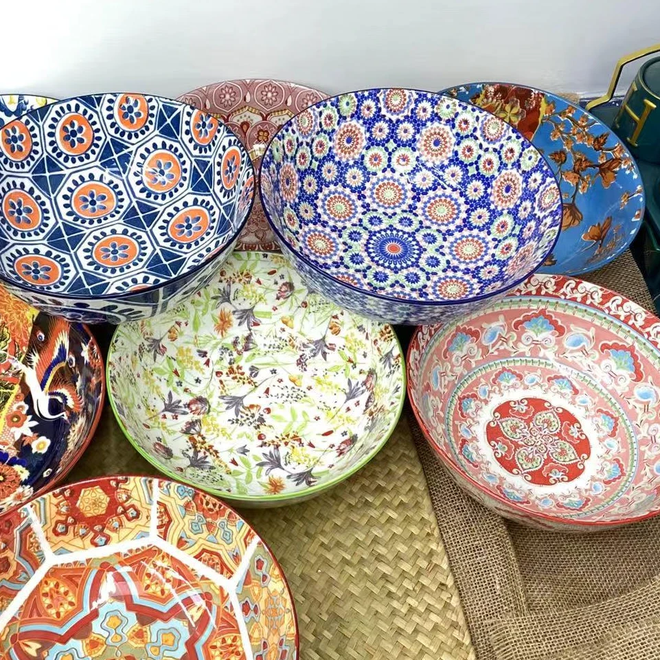 外贸民族风9.5寸汤碗随机