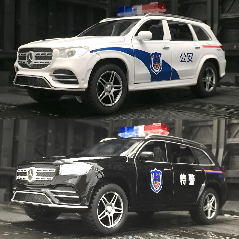 奔驰GLS仿真车模1:32锌合金玩具警车玩具模型功能展示救护车模型