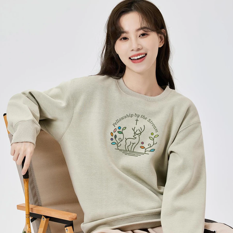 溪水边-加绒加厚复古棉卫衣纯色休闲卫衣冬季百搭运动上衣情侣装