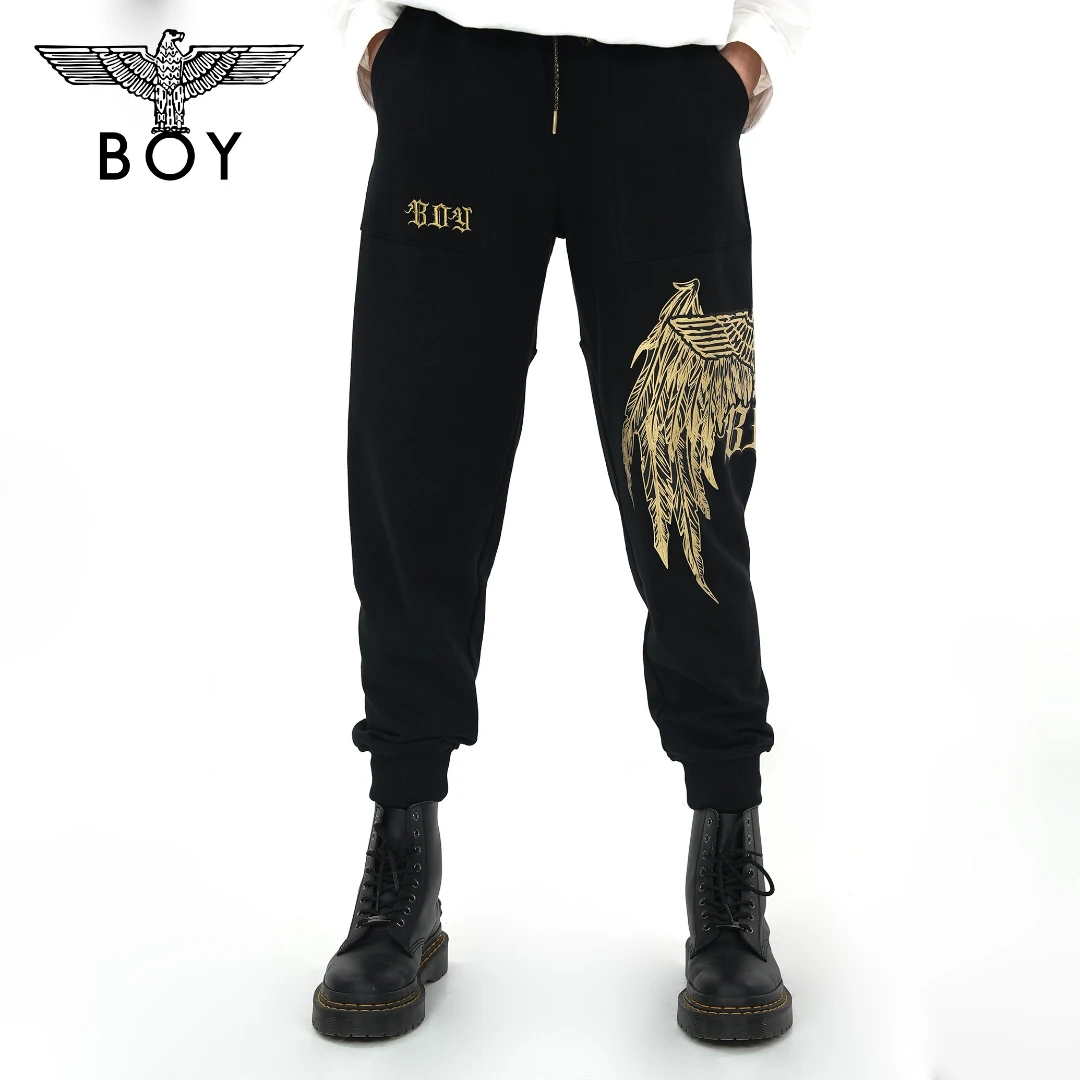 BOYLONDON潮牌针织长裤男女秋冬季新款老鹰印花加绒休闲裤 N15003