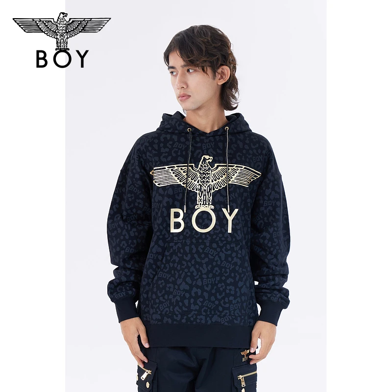 BOYLONDON潮牌连帽卫衣男女同款秋季新品豹纹满印百搭上衣N04014