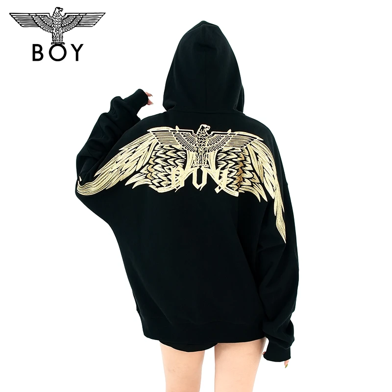 BOYLONDON潮牌连帽卫衣男女秋季新品立体翅膀金色绣花长袖 N04008