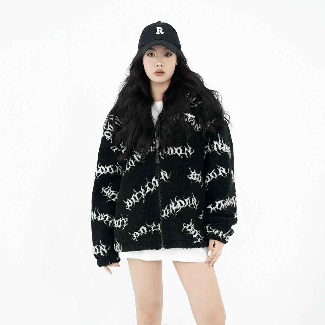BOYLONDON潮牌外套慵懒感秋冬季新款字母刺绣黑色加厚夹克 N23006