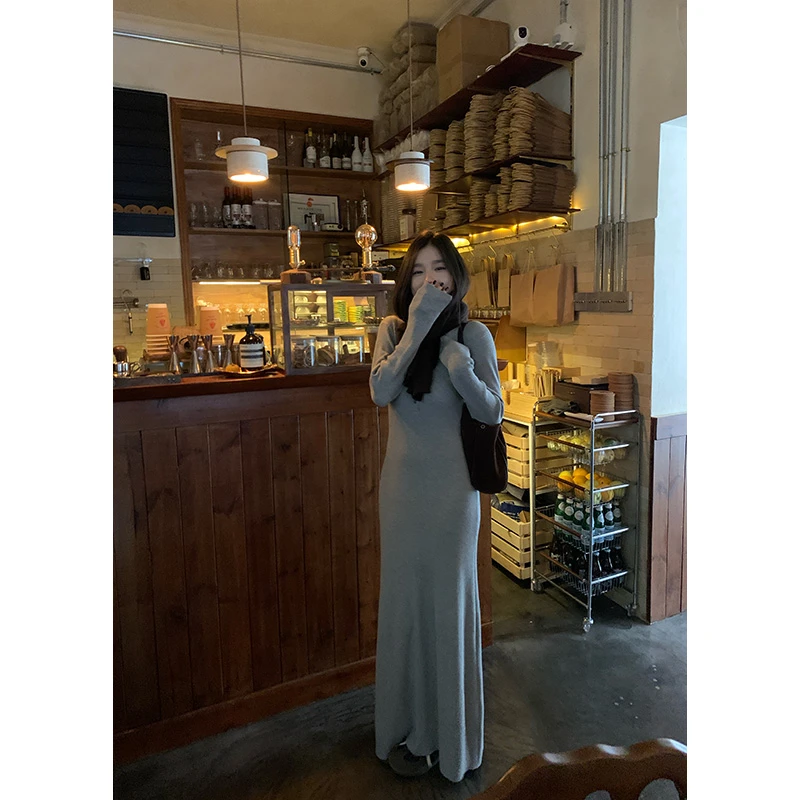 王少女的店 【现】灰色圆领针织连衣裙秋冬显瘦包臀裙子 L26979S44