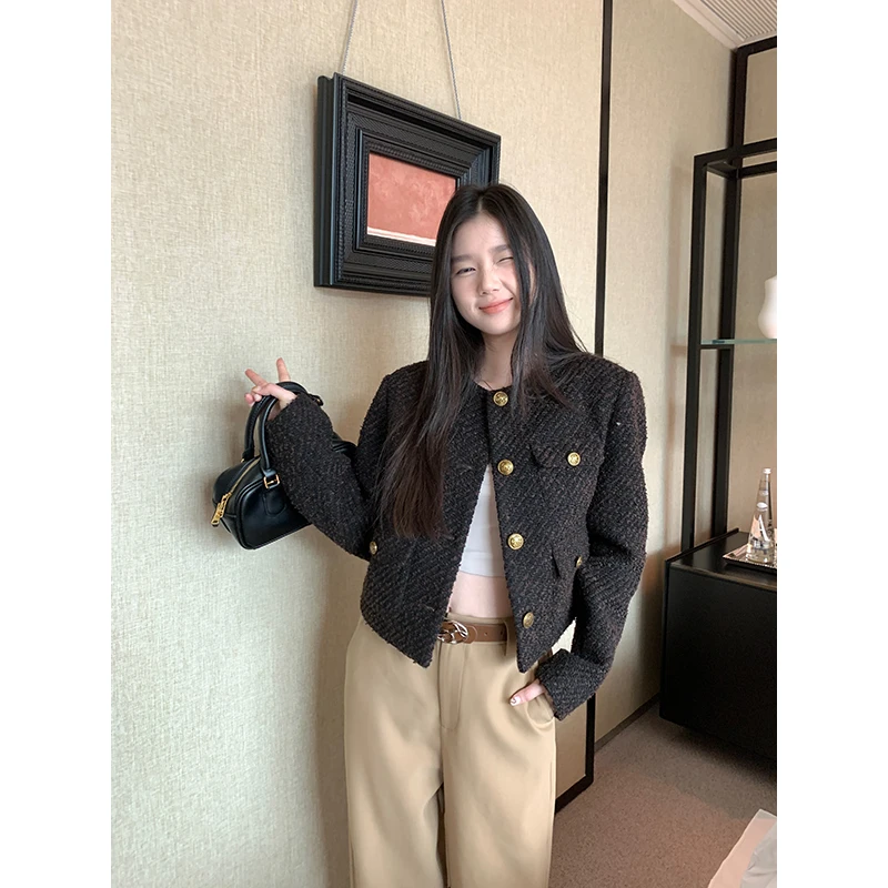 王少女的店【现现】咖色短款小香保暖女外套秋冬气质上衣 W26089S44