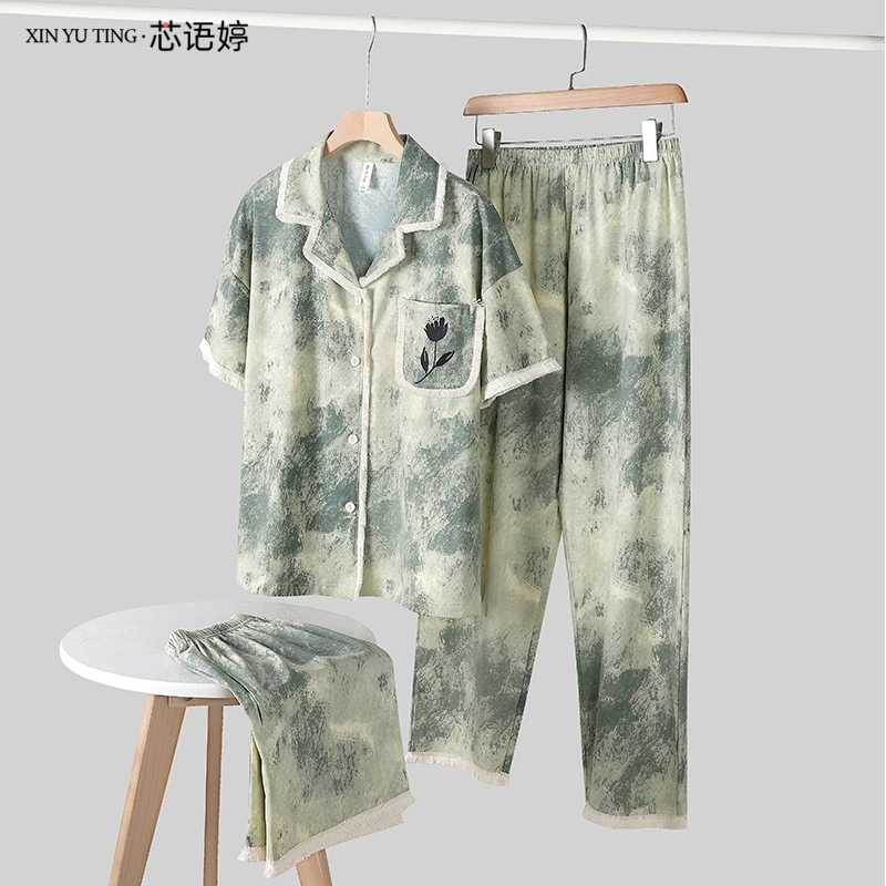 芯语婷【绿野仙踪】国风睡衣女士流苏短袖夏款长袖家居服套装2025