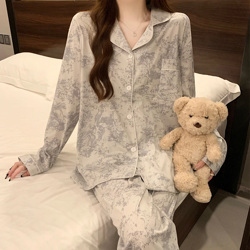 芯语婷2024年春秋新款国风水墨画长袖睡衣高级感家居服