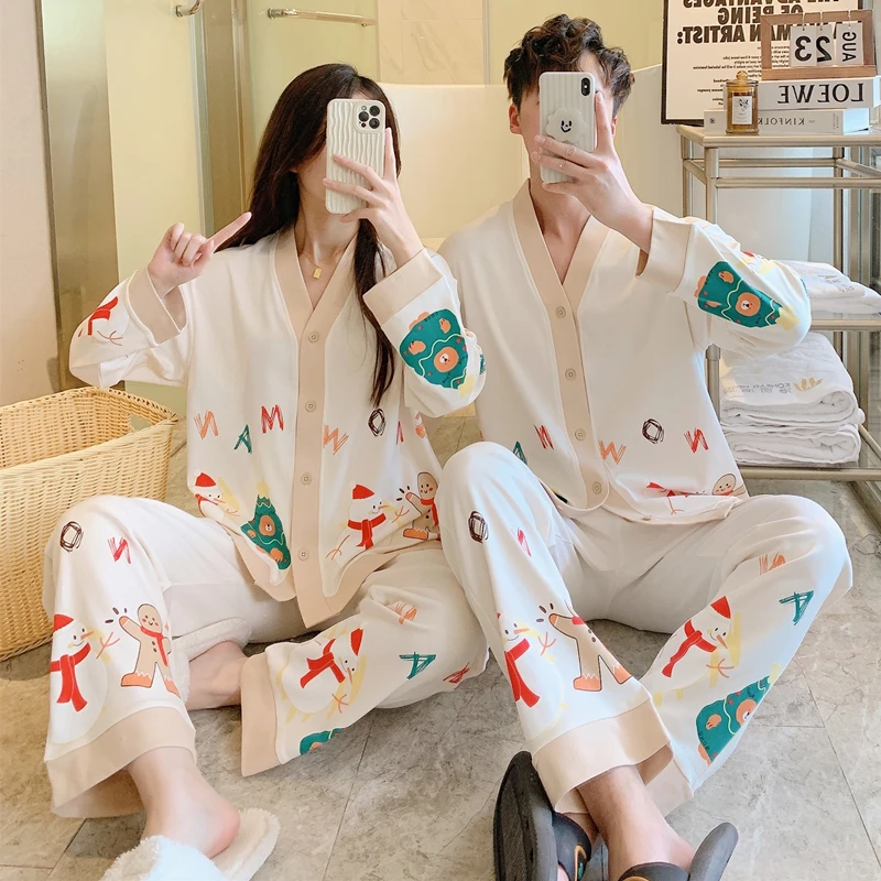 男女同款情侣圣诞节睡衣女士春秋季2023新款爆款长袖套装家居服冬