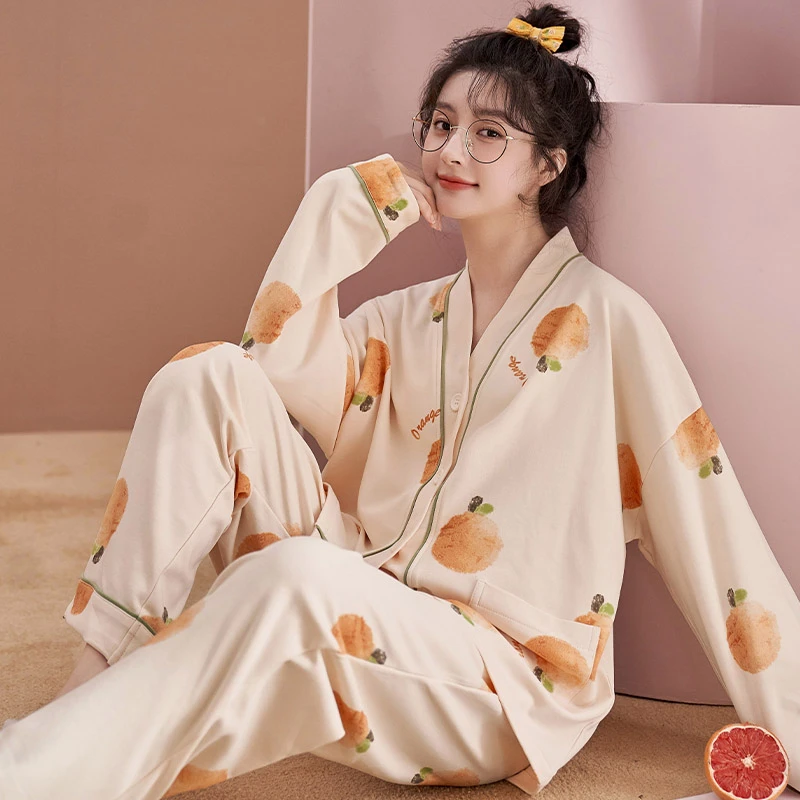 新款小橙子睡衣女士春秋季长袖套装家居服网红爆款可外穿
