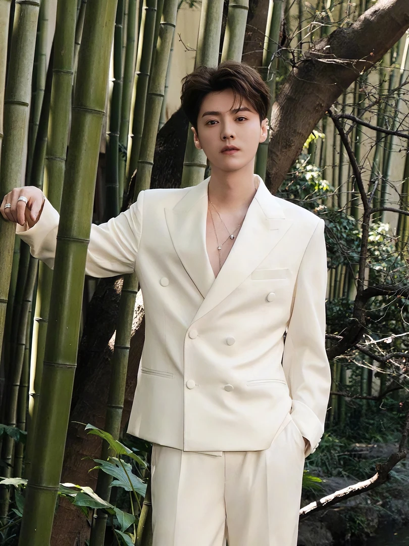 鹿晗同款白色西装外套英伦时尚修身秋冬百搭休闲韩版看球气质西服