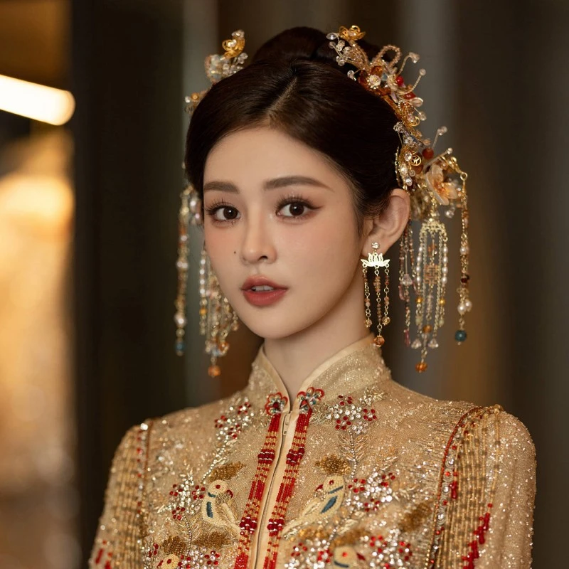 Kadimeixue/卡帝美学新款头饰Z1097橘色系婚礼结婚大气新娘流苏