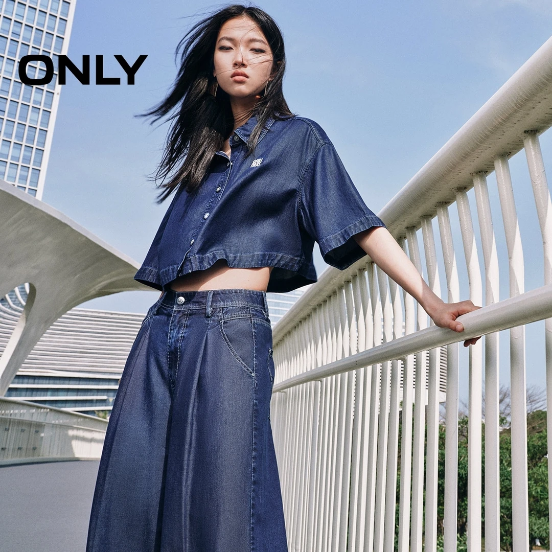 ONLY2024夏季新款休闲百搭宽松高腰阔腿显瘦牛仔裤女装|124232040
