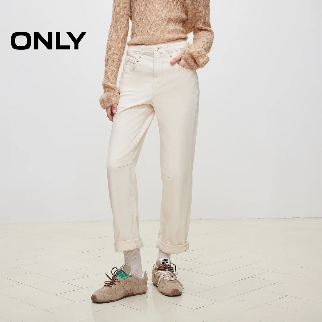 ONLY2025冬季新款时尚男友裤卷边高腰九分裤牛仔裤女|124449025