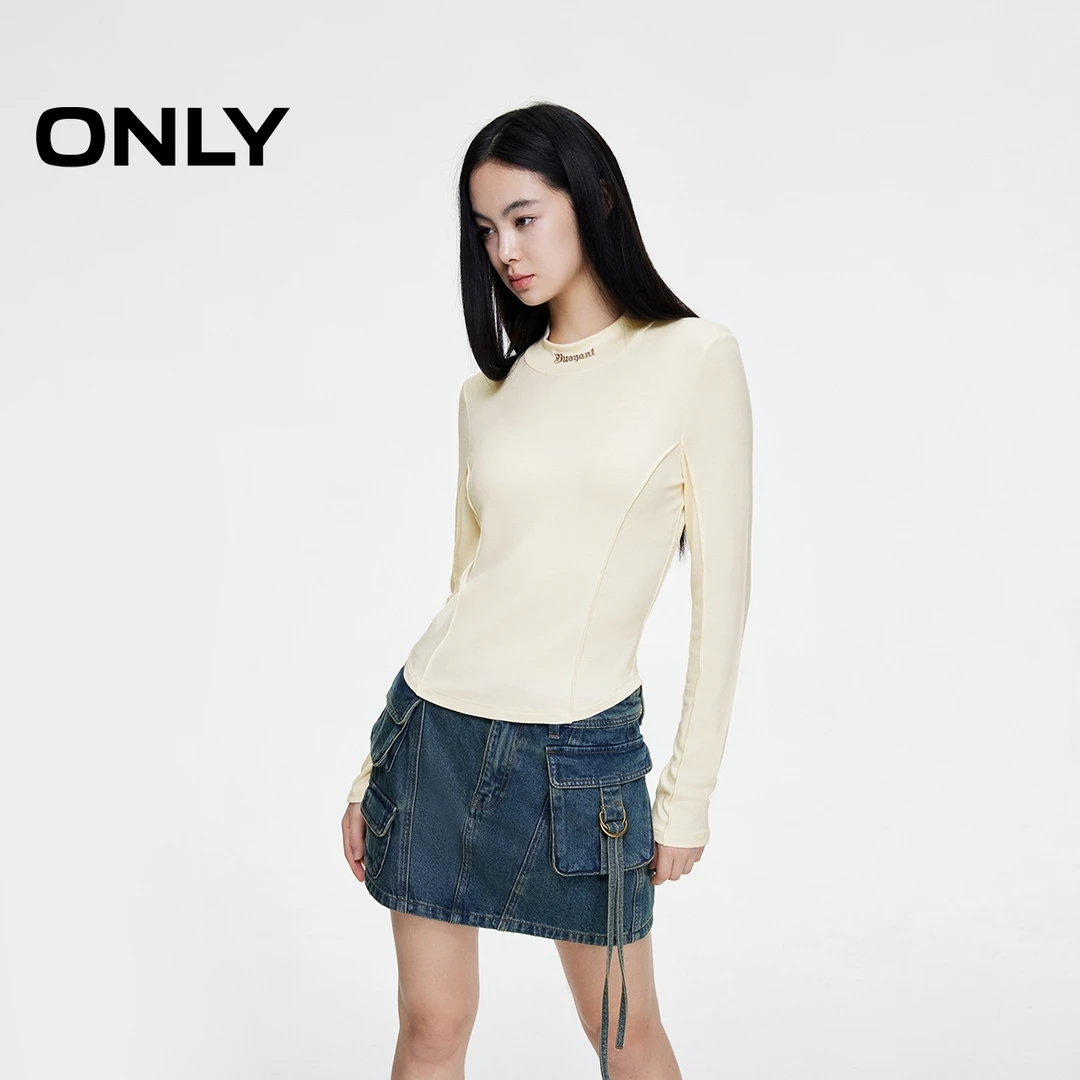 ONLY2025秋季新款时尚修身显瘦正肩长袖半高领T恤女|124302021