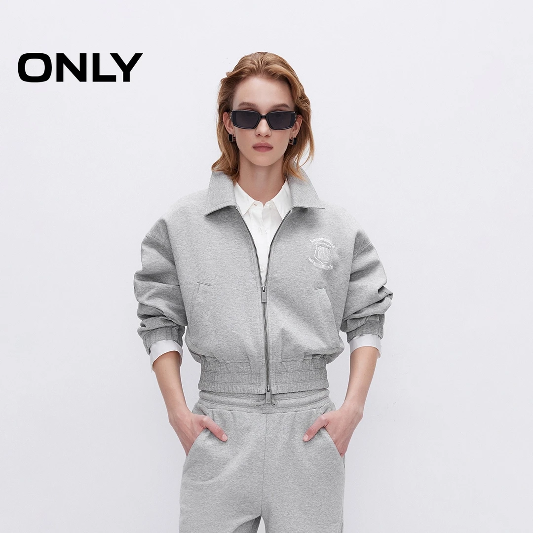 ONLY2025春季新款运动休闲纯色翻领长袖开衫卫衣女|12519R005