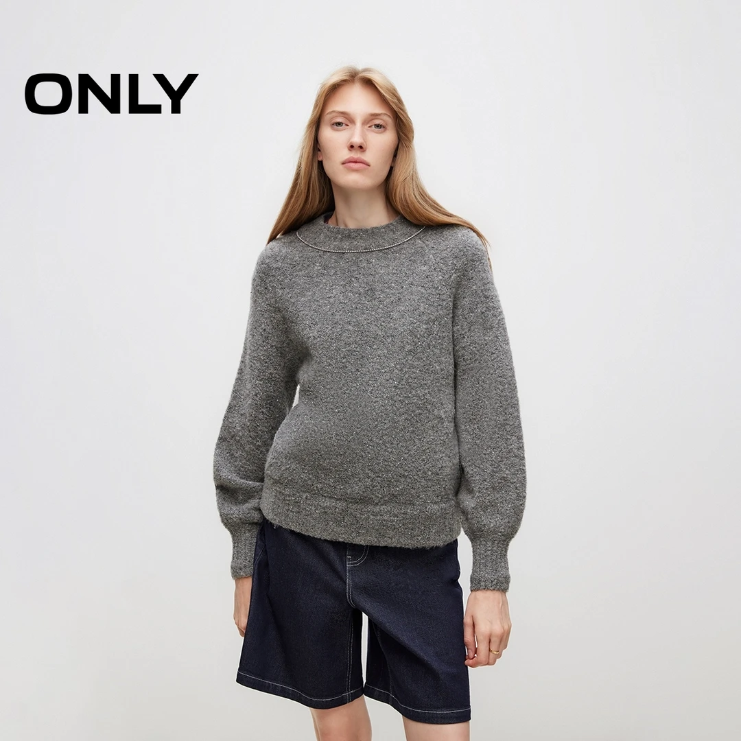 ONLY2025秋季新款保暖舒适宽松插肩袖圆领毛衣针织衫女|124313011