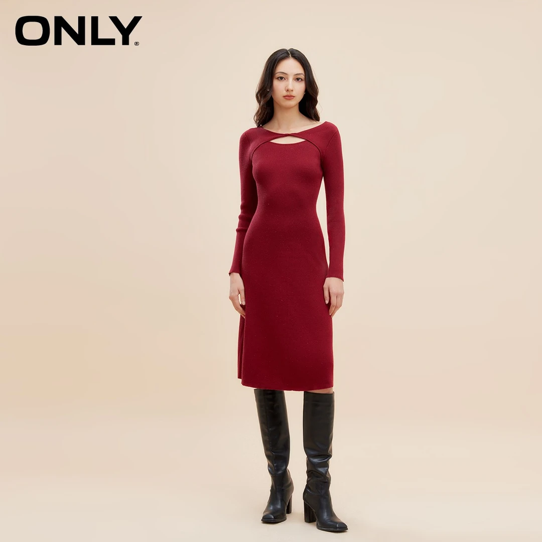 ONLY秋季新款气质设计感螺纹A形伞摆连衣裙女|123446006