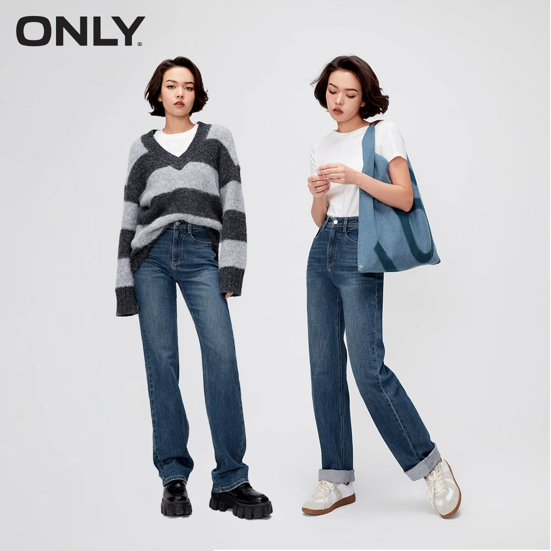 丹宁风ONLY2023秋新款百搭高腰显瘦宽松直筒牛仔裤女|123332015