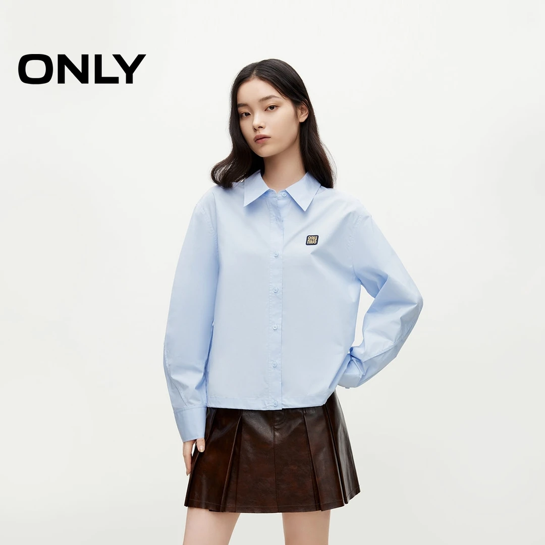 ONLY2024秋季新款时尚简约宽松设计感翻领纯棉衬衫女装|124305030