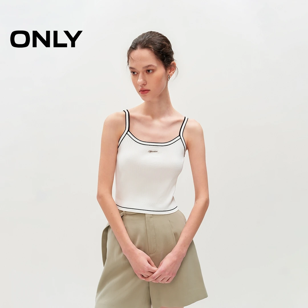 ONLY2024冬季新款百搭拼接撞色短款修身吊带针织衫女|124424006