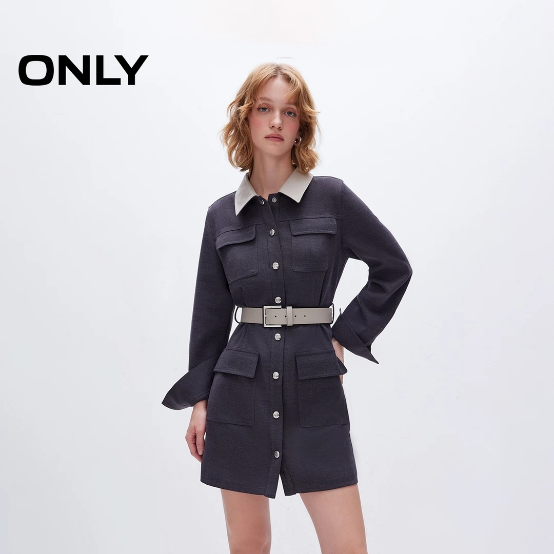 ONLY2025秋季新款潮流拼接翻领显瘦长袖短裙连衣裙女|125107009