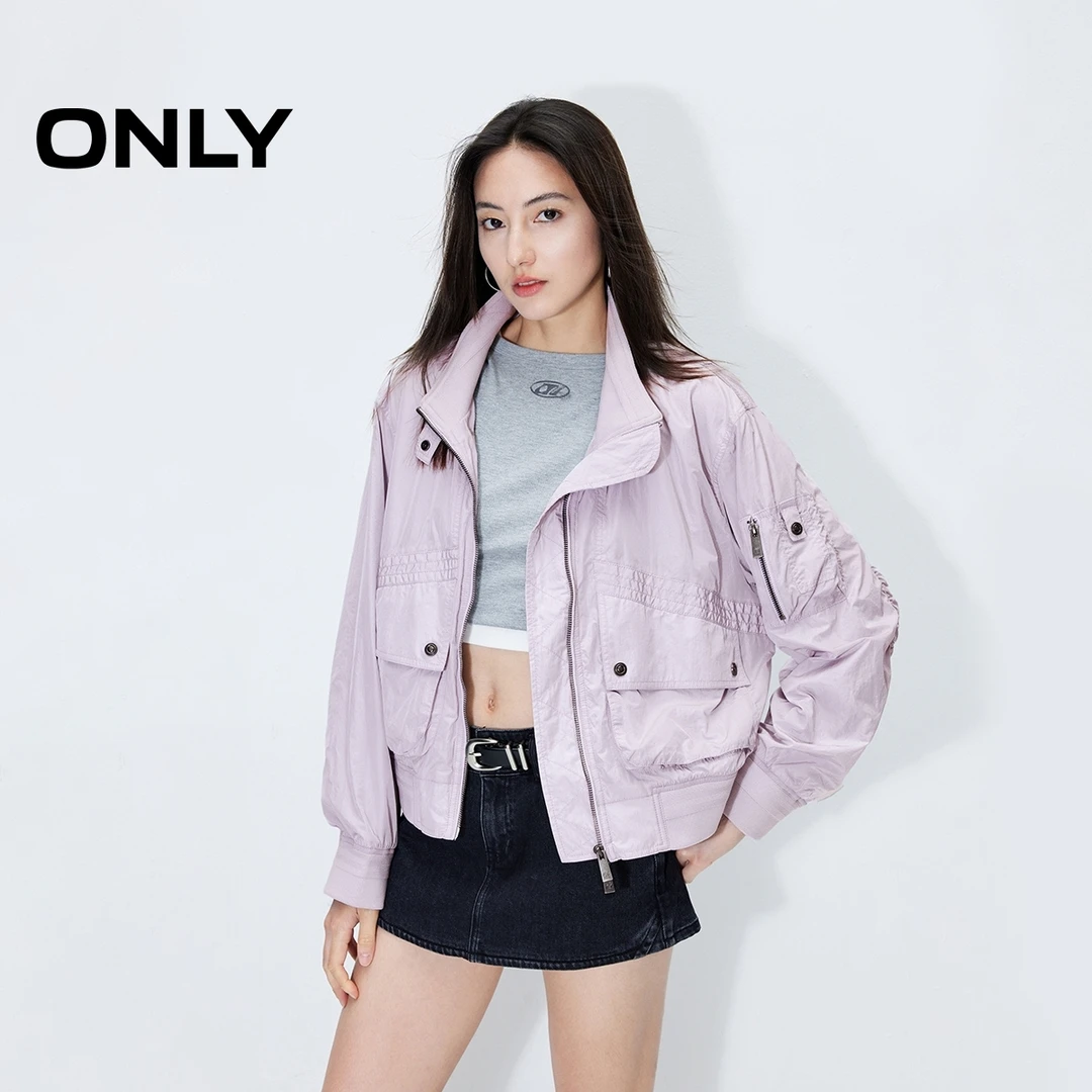 ONLY2024秋季新款时尚百搭潮酷高领风衣短款夹克外套女|124336019