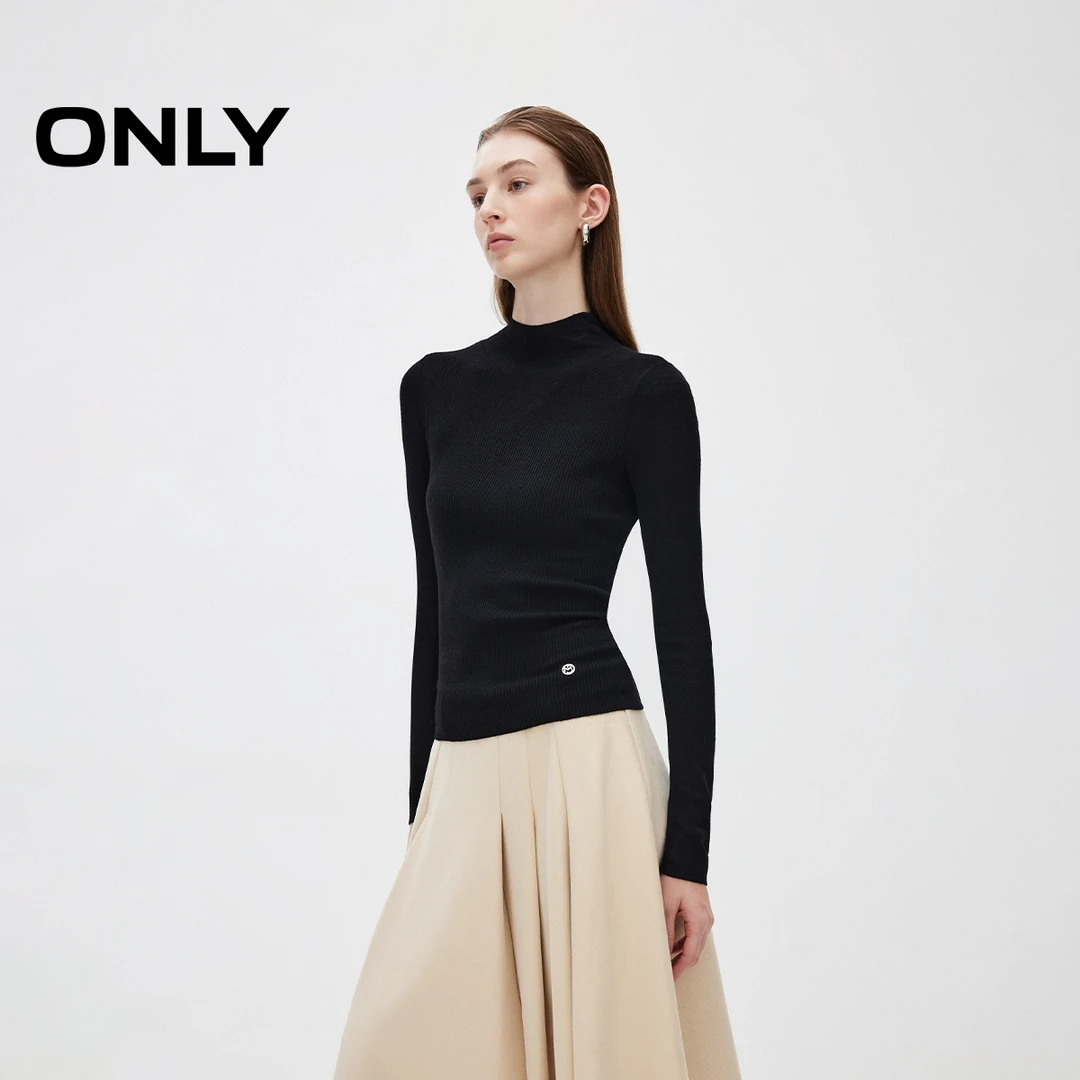 ONLY2025春季新款优雅百搭显瘦纯色半高领内搭针织衫女|125124005