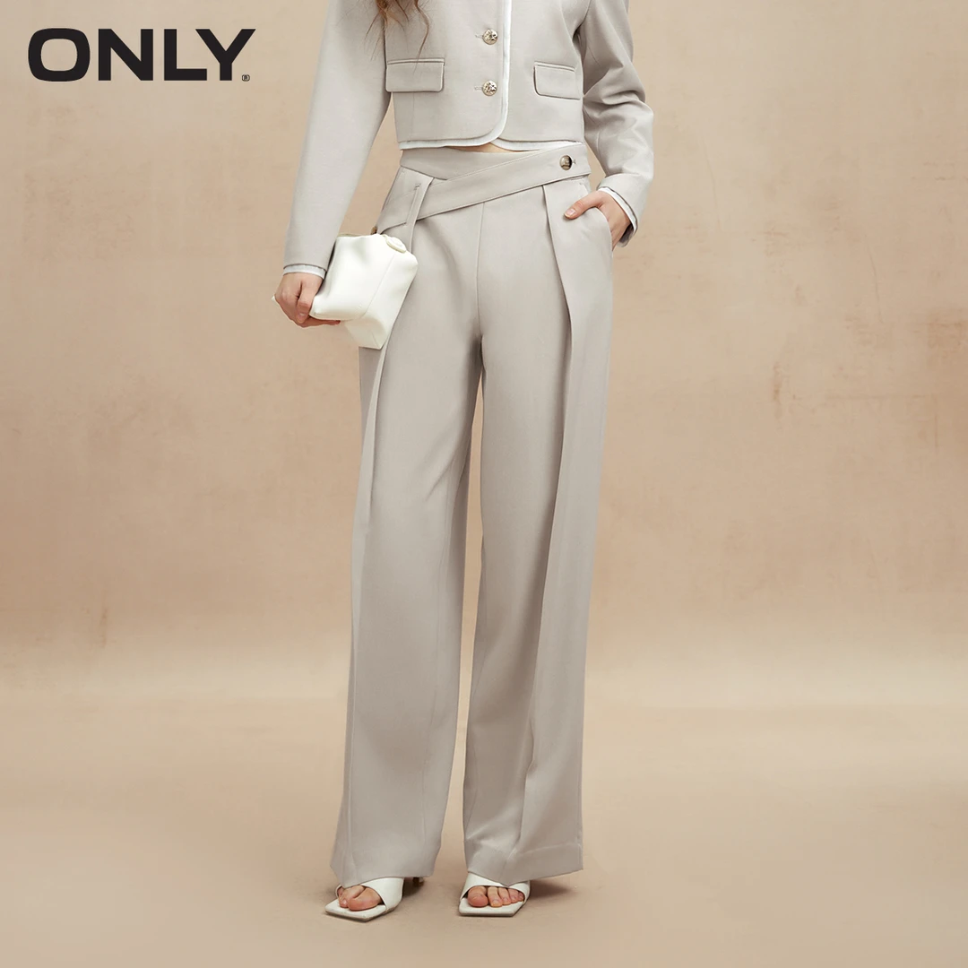ONLY2024秋季轻奢百搭高腰显瘦直筒西裤休闲裤女|124114026
