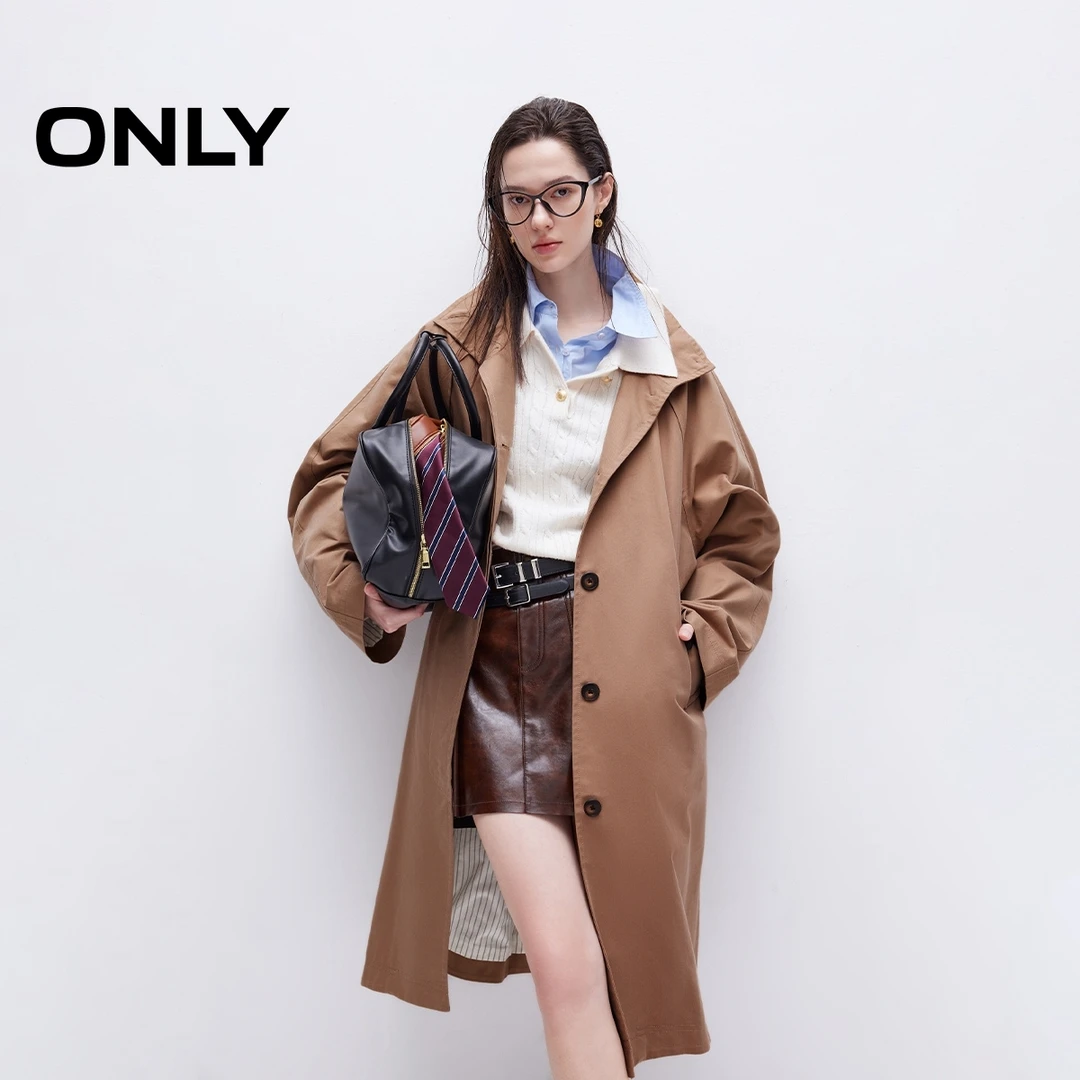 ONLY2025春季新款潮酷百搭宽松立领中长款风衣外套女|125136020