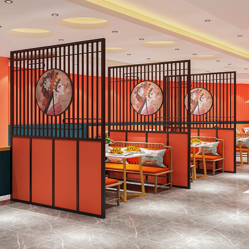 餐厅卡座屏风隔断国潮风饭店包间火锅烧烤店铁艺镂空格栅装饰定制