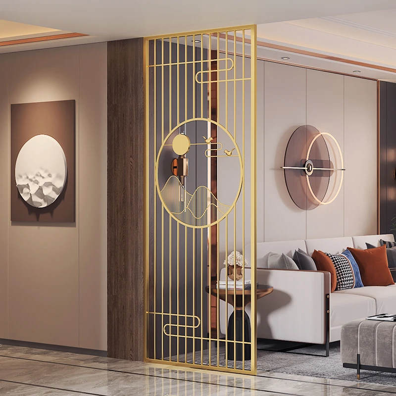 轻奢不锈钢金属铁艺屏风新中式客厅隔断现代简约入户玄关花格格栅