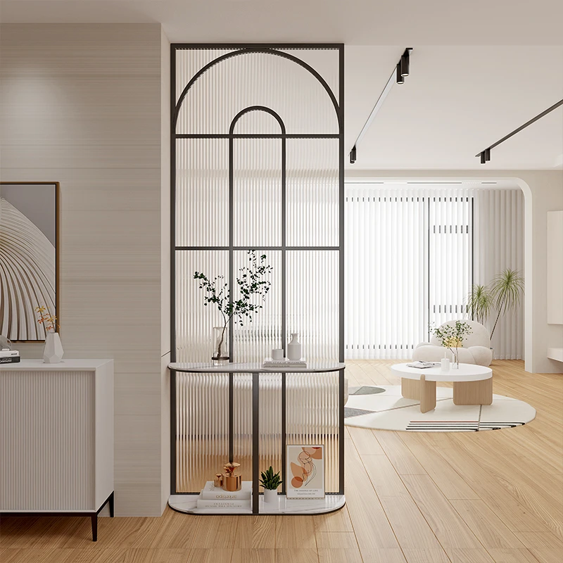 现代简约入户进门玄关拱形长虹玻璃屏风客厅卧室不锈钢隔断遮挡墙