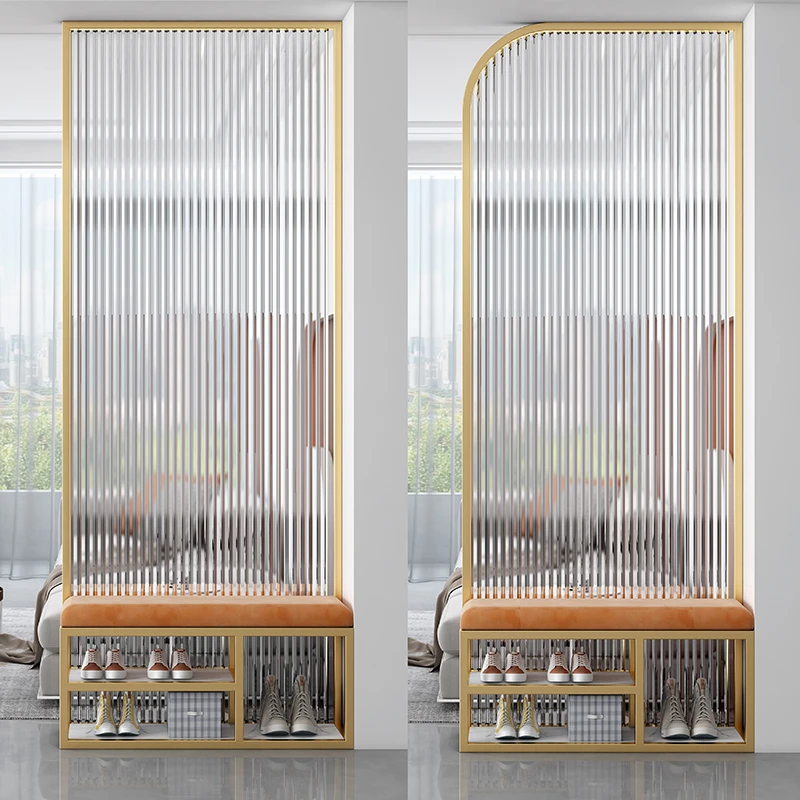 轻奢长虹玻璃隔断玄关入户门客厅屏风网红一体换鞋柜凳铁艺不锈钢