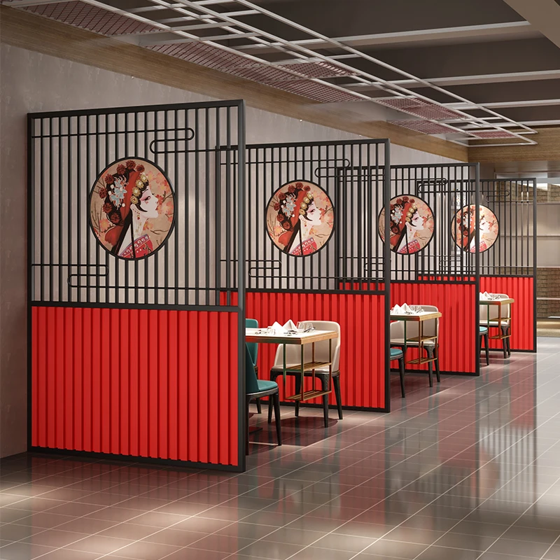 餐厅卡座屏风隔断饭店包间火锅烧烤店装饰铁艺国潮风镂空格栅定制