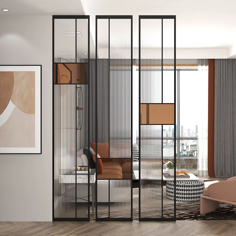 铁艺屏风隔断轻奢不锈钢长虹玻璃客厅遮挡墙现代简约入户酒店玄关