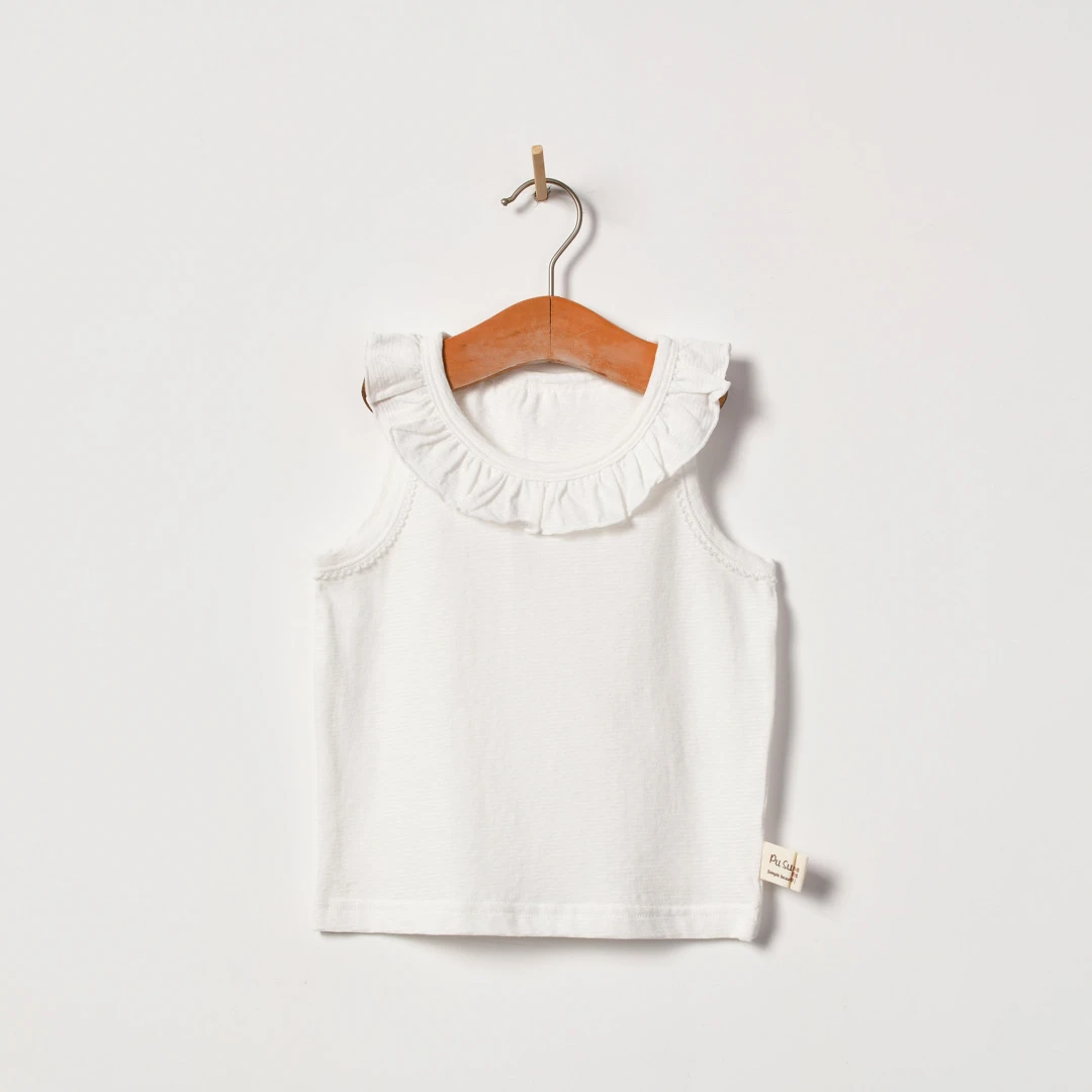 朴素耕BH05女童花边背心儿童白色婴儿百搭宝宝无袖纯色女宝夏季