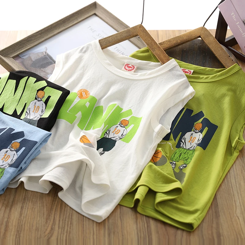 男童背心儿童凉感透气上衣2024夏季新款洋气男孩无袖卡通T恤薄款