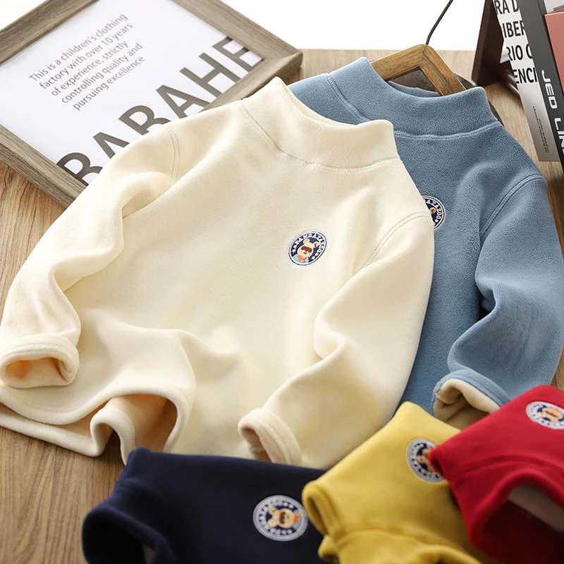 男童保暖上衣秋冬装儿童双面绒打底衫2024冬季新款男孩加绒T恤衫