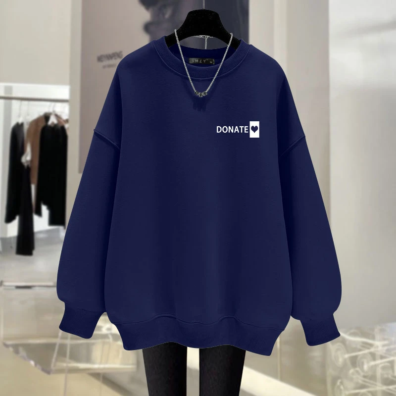 【中长款 高品质】2024秋冬圆领字母印花爆款卫衣加绒女宽松外套ins