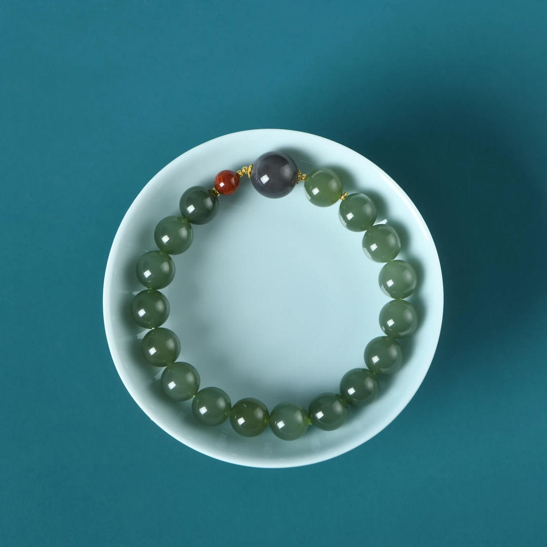 和田玉湖水绿1.0单圈手串