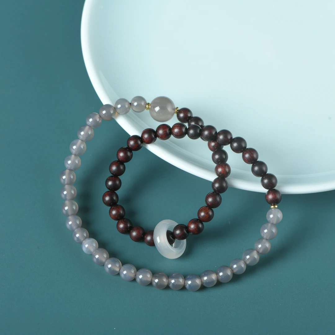 印度小叶紫檀0.6奶奶灰双色双圈手链