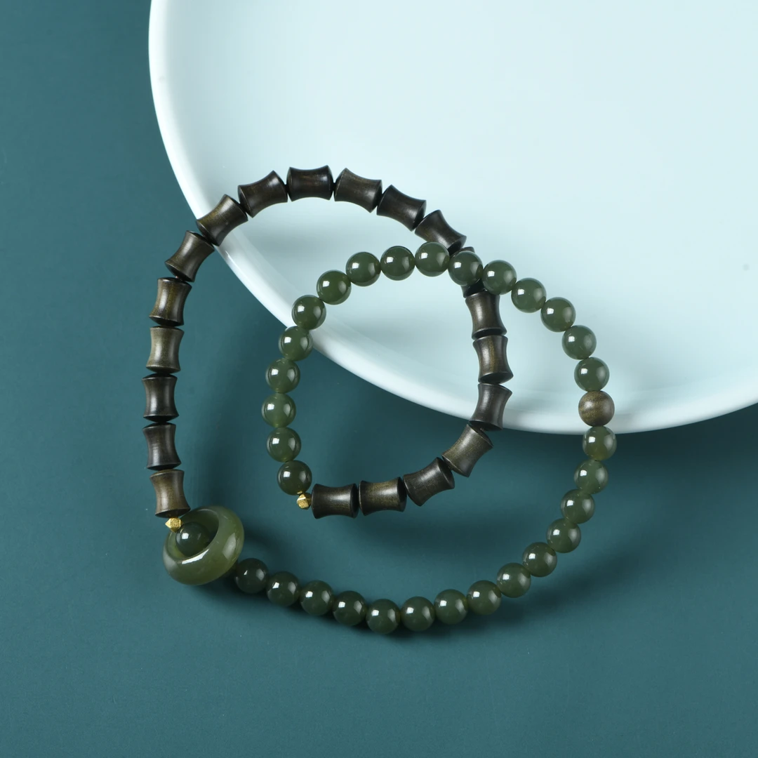 印度老山檀阴沉5x7竹节圆满跑环双圈手串