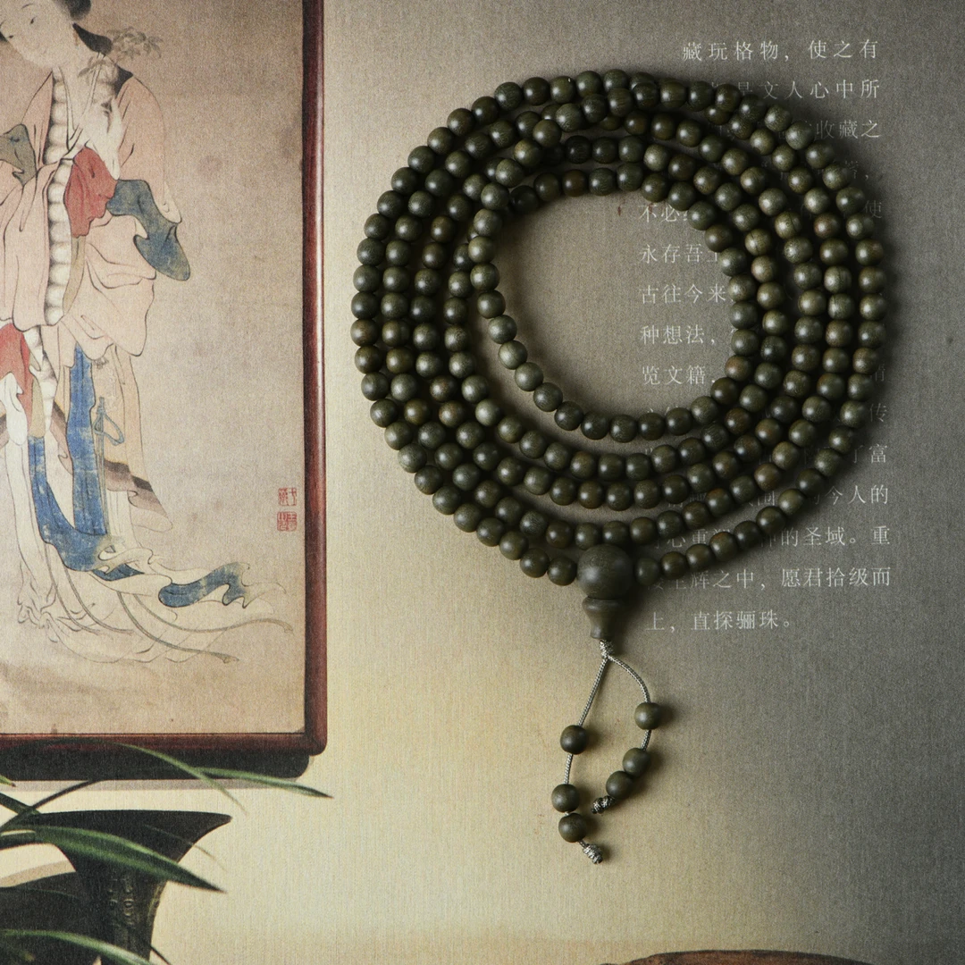 印度老山檀香阴沉料0.4念珠多圈手链216颗