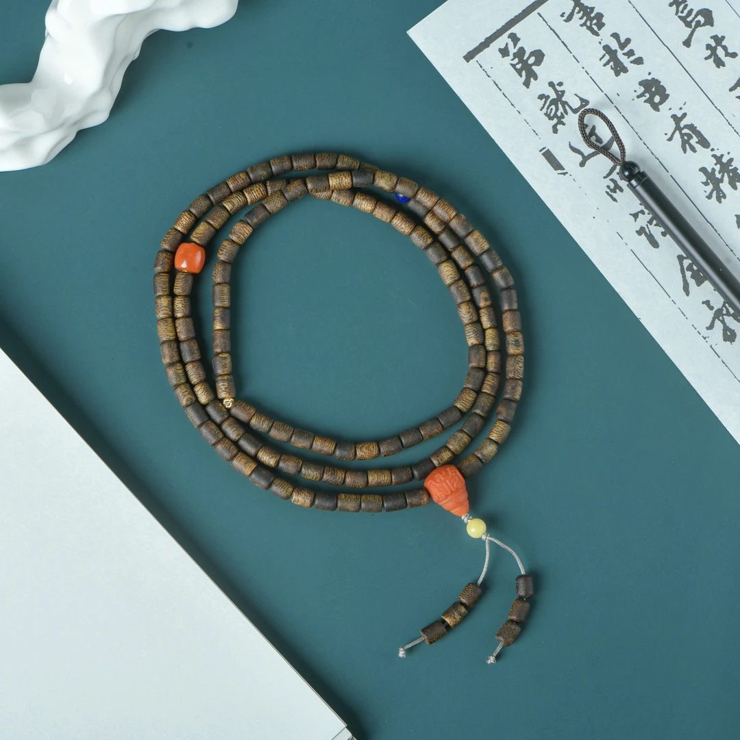 （木带宝）越南芽庄白棋4x5老桶珠念珠手链