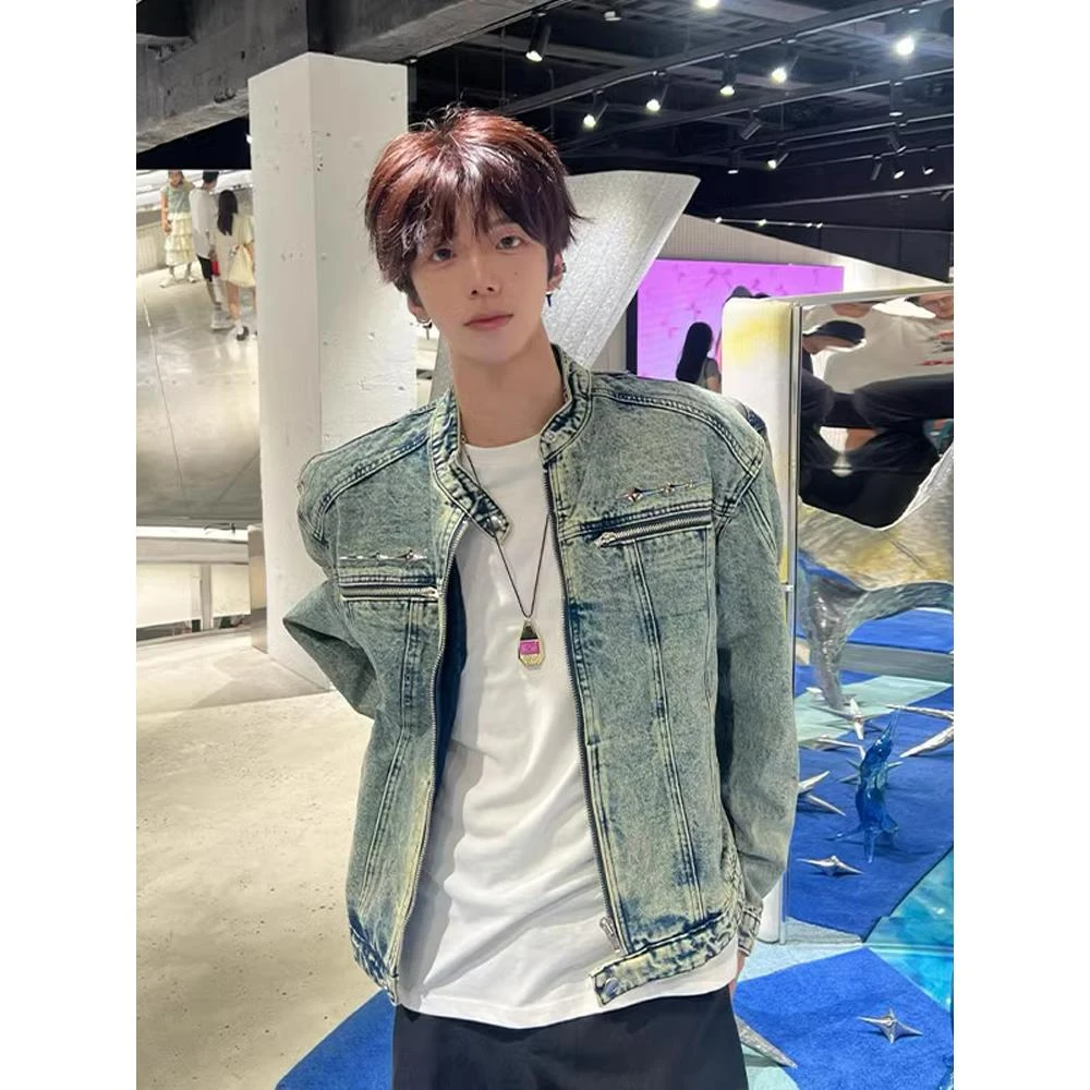 小众复古水洗做旧牛仔外套美式高街设计感宽松春秋新款飞行服夹克