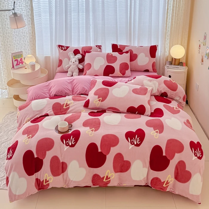 主播同款厂家直销牛奶绒四件套床上用品