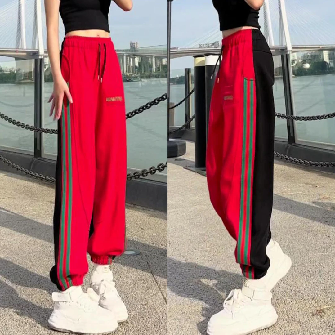 2024秋冬新款高腰休闲裤女宽松显瘦运动卫裤百搭字母束脚哈伦长裤