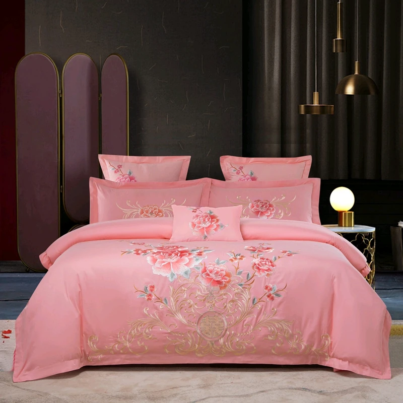 【小芳家纺】高端婚庆重工刺绣全棉全工艺喷气四件套绣花欧式斜纹