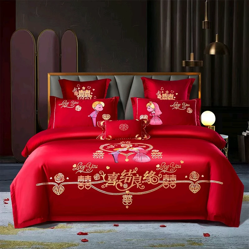 【小芳家纺】高端婚庆重工刺绣全棉全工艺喷气绣花情侣四件套喜庆