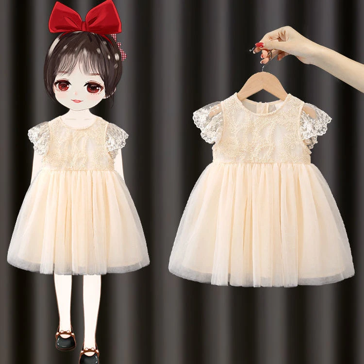 女童连衣裙夏季公主裙儿童裙子中小童小女孩网红蓬蓬蕾丝网纱裙